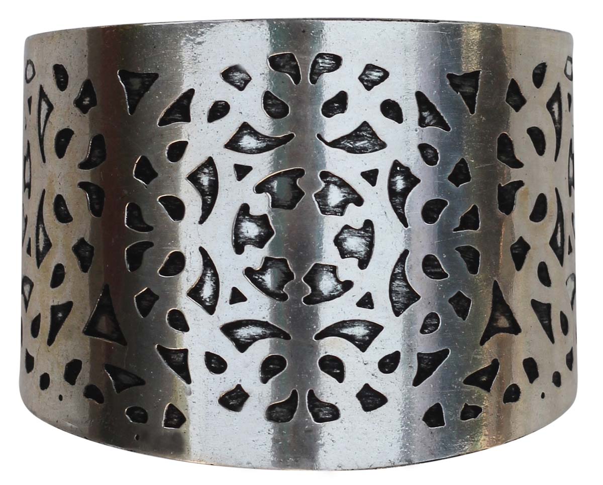 Wholesale Bracelets from India – Antique-Look 1.97" Cuff Bracelet – Cast in Brass – Nickel Plated & Black Shading – Abstract Pattern – Bracelets in Bulk